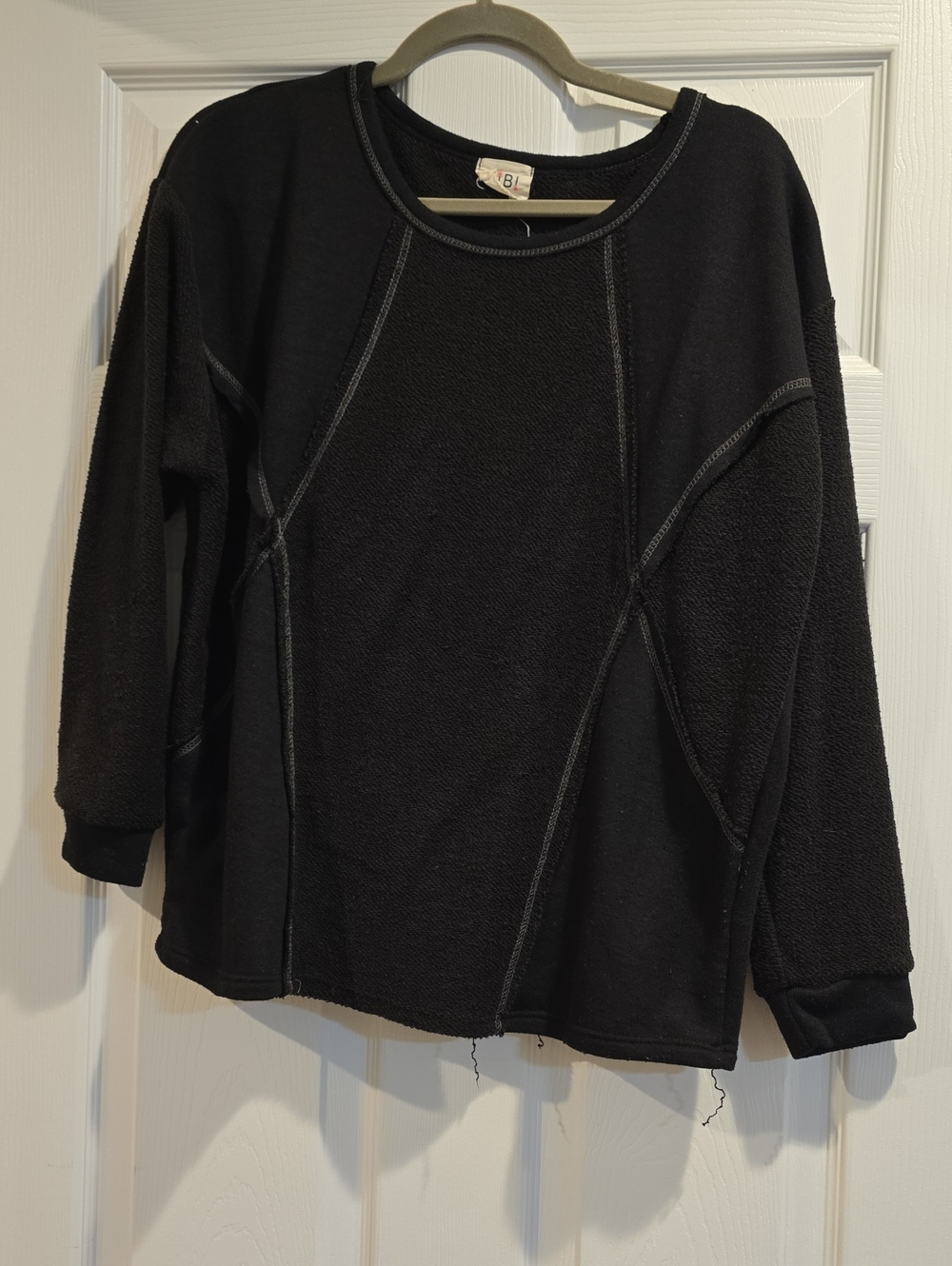 BiBi Black Paneled Textured Crew Sweatshirt